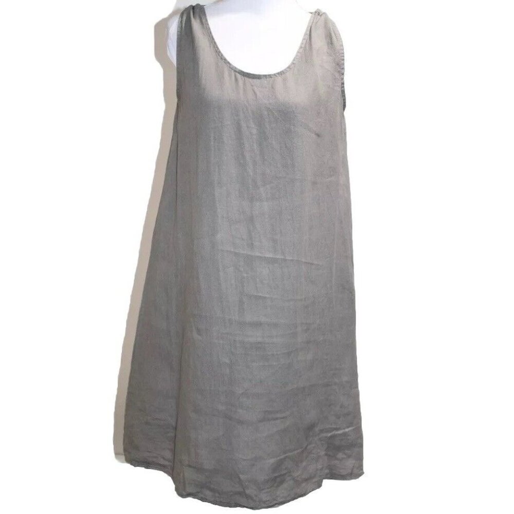 Cartoon Germany Women's Linen Dress Tie Neck Pullover Sleeveless Midi Khaki M